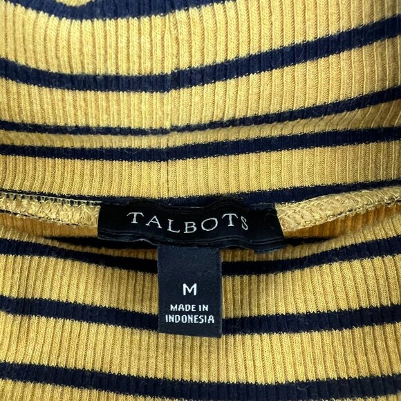 Talbots Yellow Black Striped Ribbed Puff Sleeve Turtleneck Top Women's Medium - Picture 2 of 5